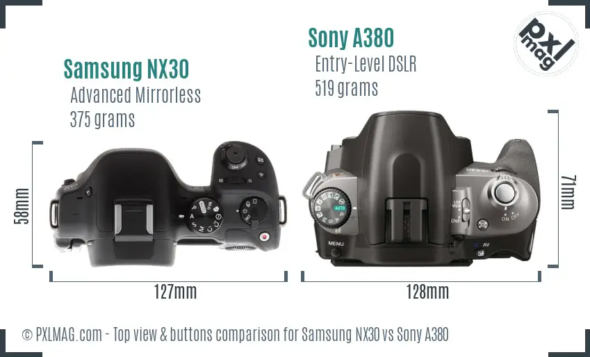 Samsung NX30 vs Sony A380 top view buttons comparison
