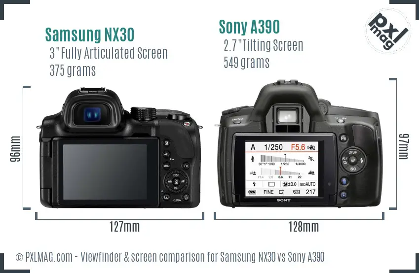 Samsung NX30 vs Sony A390 Screen and Viewfinder comparison