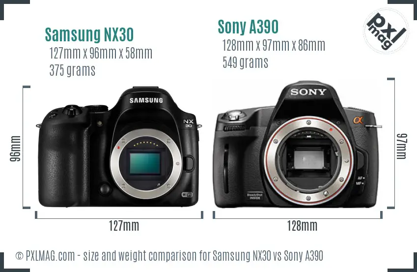 Samsung NX30 vs Sony A390 size comparison