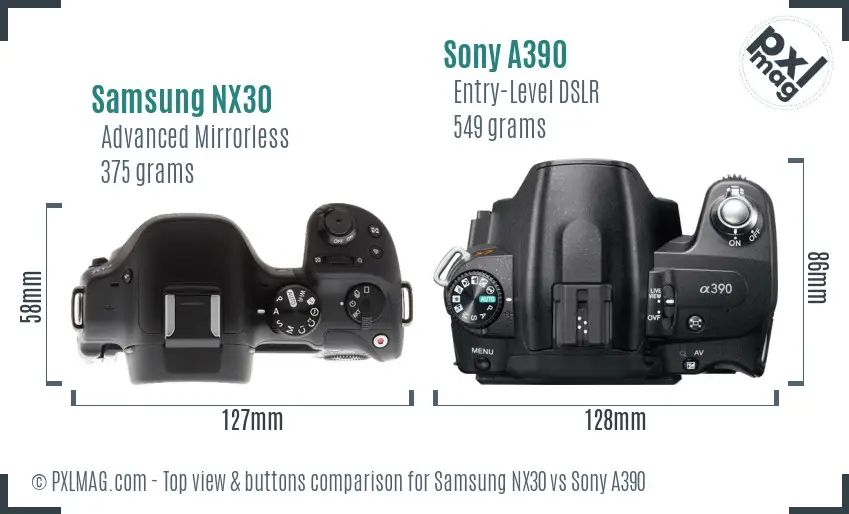 Samsung NX30 vs Sony A390 top view buttons comparison