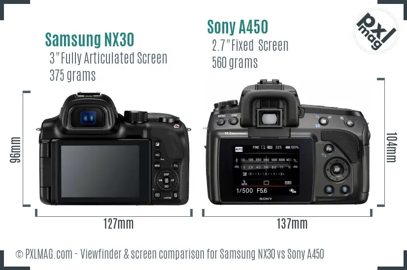Samsung NX30 vs Sony A450 Screen and Viewfinder comparison