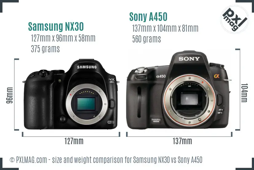 Samsung NX30 vs Sony A450 size comparison