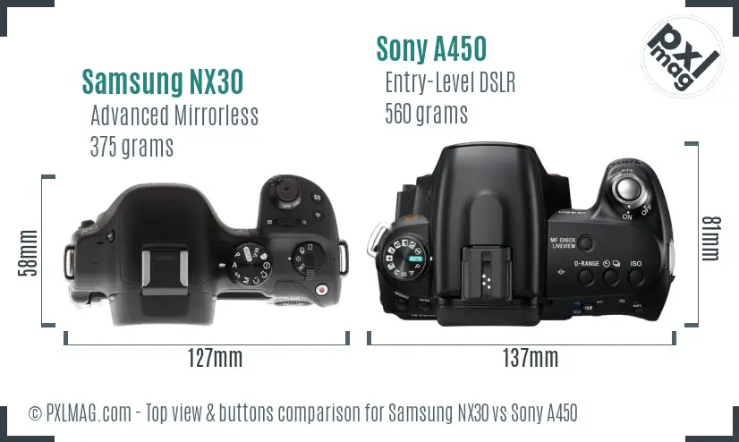 Samsung NX30 vs Sony A450 top view buttons comparison