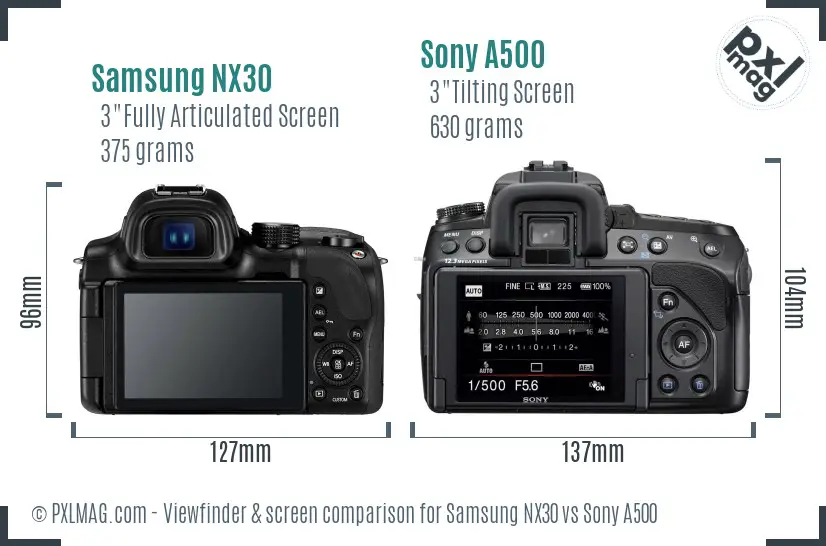 Samsung NX30 vs Sony A500 Screen and Viewfinder comparison