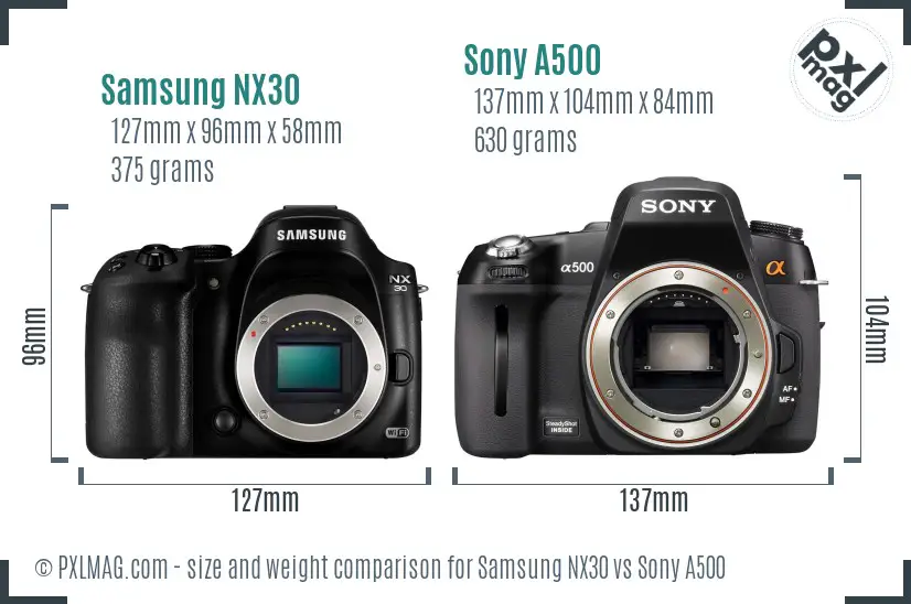 Samsung NX30 vs Sony A500 size comparison