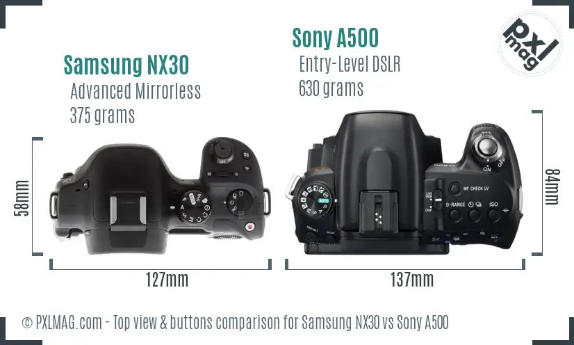 Samsung NX30 vs Sony A500 top view buttons comparison