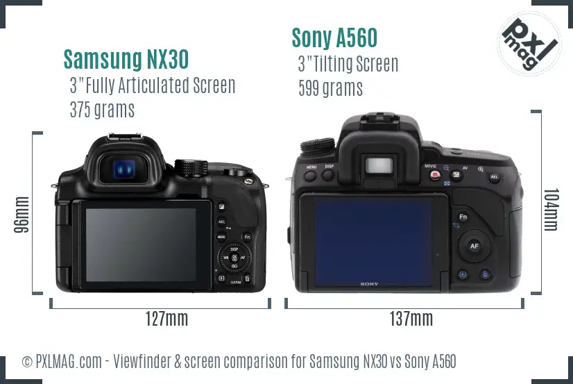 Samsung NX30 vs Sony A560 Screen and Viewfinder comparison