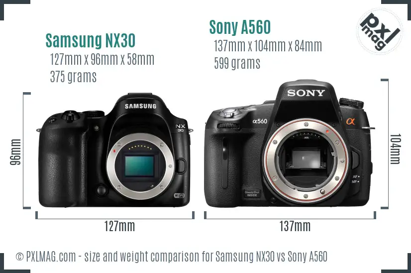 Samsung NX30 vs Sony A560 size comparison