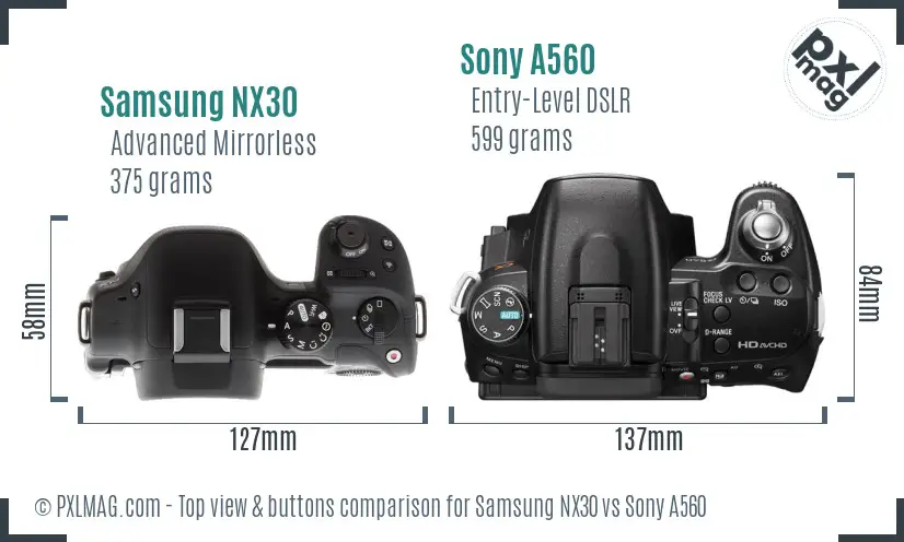 Samsung NX30 vs Sony A560 top view buttons comparison