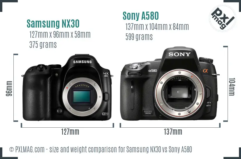 Samsung NX30 vs Sony A580 size comparison
