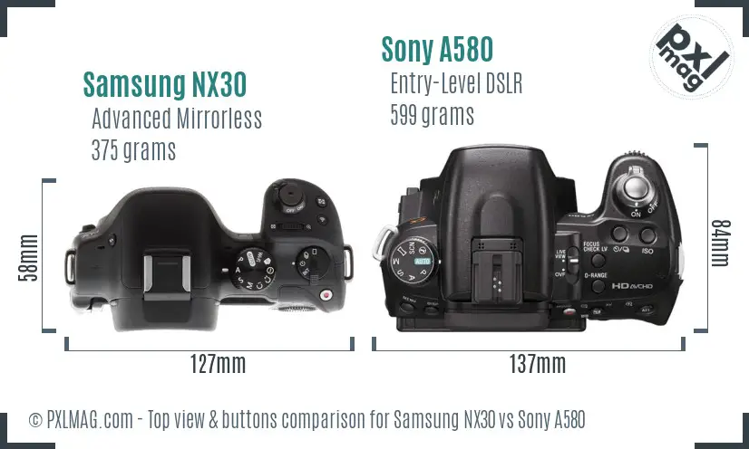 Samsung NX30 vs Sony A580 top view buttons comparison