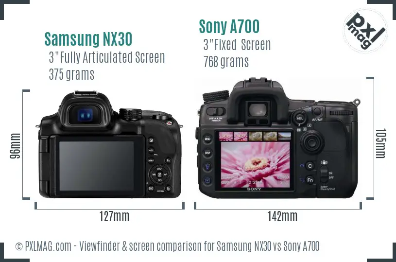 Samsung NX30 vs Sony A700 Screen and Viewfinder comparison