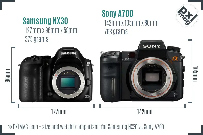 Samsung NX30 vs Sony A700 size comparison