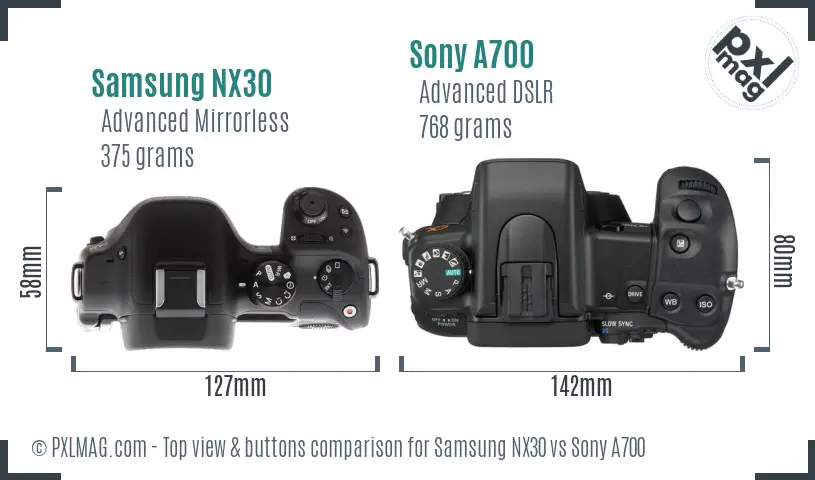 Samsung NX30 vs Sony A700 top view buttons comparison