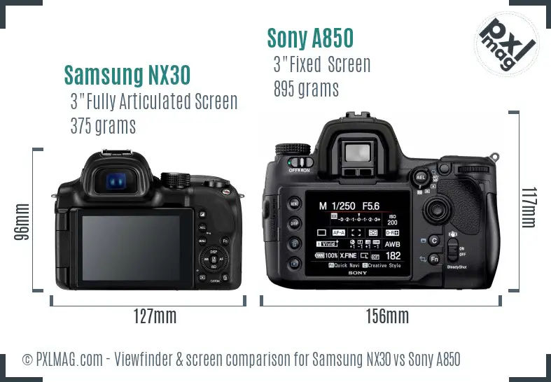 Samsung NX30 vs Sony A850 Screen and Viewfinder comparison