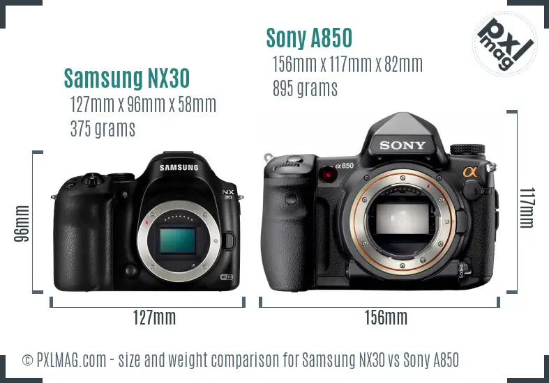 Samsung NX30 vs Sony A850 size comparison