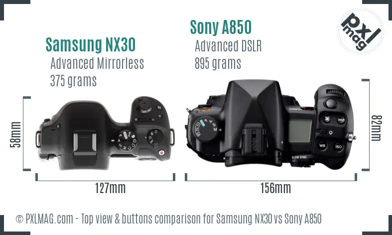 Samsung NX30 vs Sony A850 top view buttons comparison