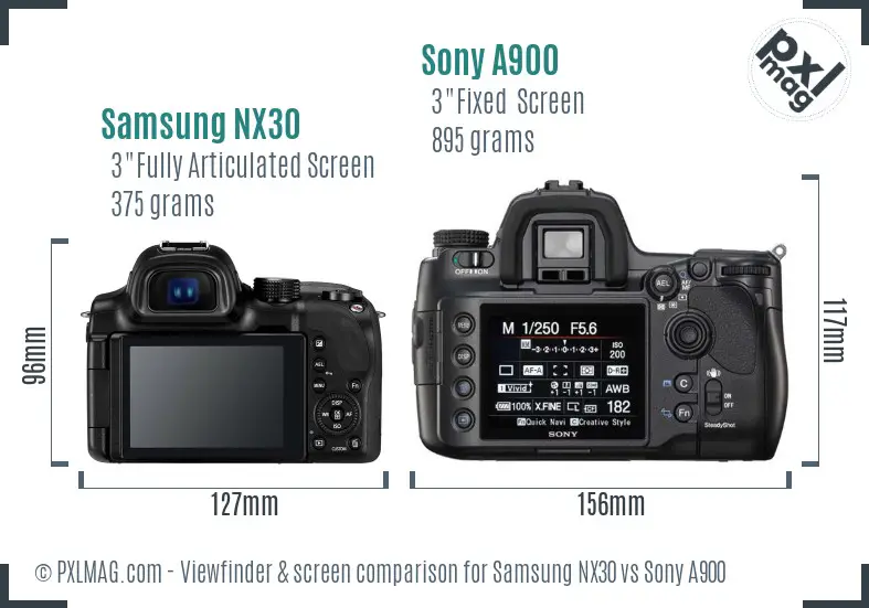 Samsung NX30 vs Sony A900 Screen and Viewfinder comparison