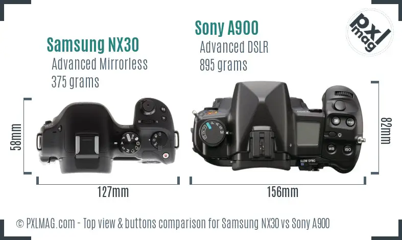 Samsung NX30 vs Sony A900 top view buttons comparison