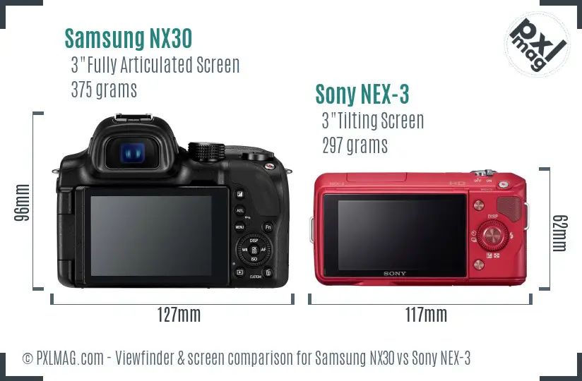 Samsung NX30 vs Sony NEX-3 Screen and Viewfinder comparison
