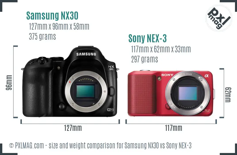 Samsung NX30 vs Sony NEX-3 size comparison