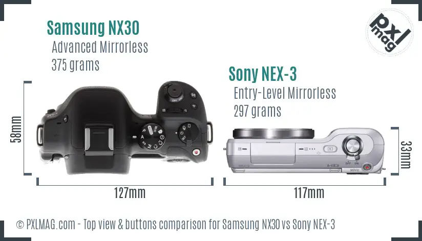 Samsung NX30 vs Sony NEX-3 top view buttons comparison