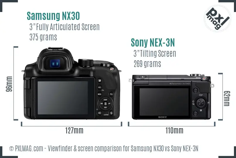 Samsung NX30 vs Sony NEX-3N Screen and Viewfinder comparison