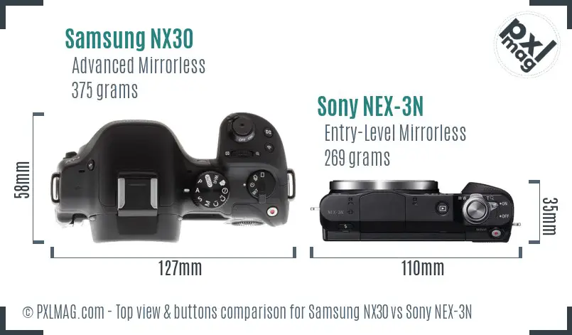 Samsung NX30 vs Sony NEX-3N top view buttons comparison