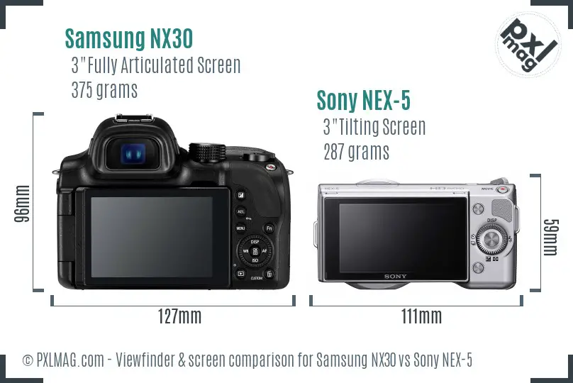 Samsung NX30 vs Sony NEX-5 Screen and Viewfinder comparison