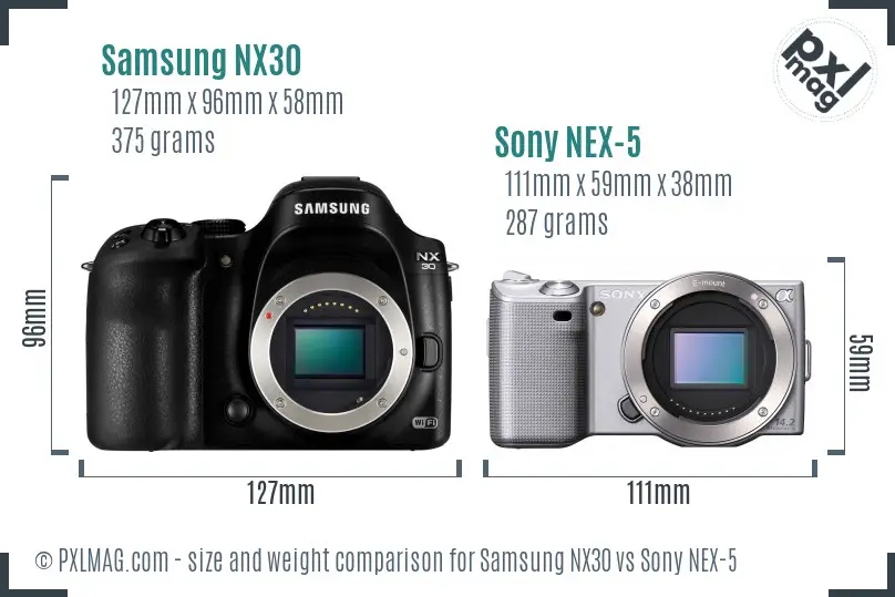 Samsung NX30 vs Sony NEX-5 size comparison
