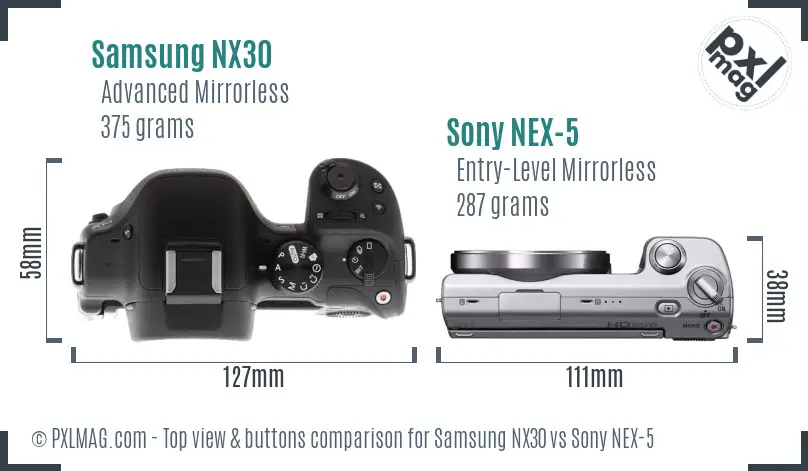 Samsung NX30 vs Sony NEX-5 top view buttons comparison