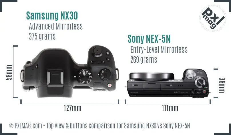 Samsung NX30 vs Sony NEX-5N top view buttons comparison