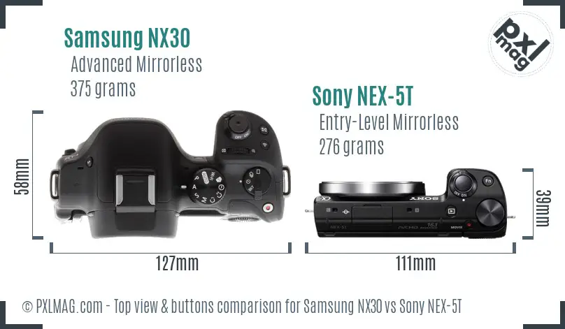 Samsung NX30 vs Sony NEX-5T top view buttons comparison