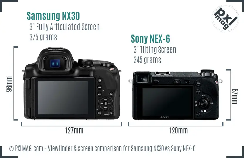 Samsung NX30 vs Sony NEX-6 Screen and Viewfinder comparison