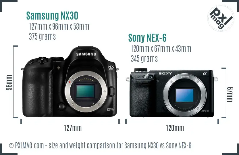 Samsung NX30 vs Sony NEX-6 size comparison
