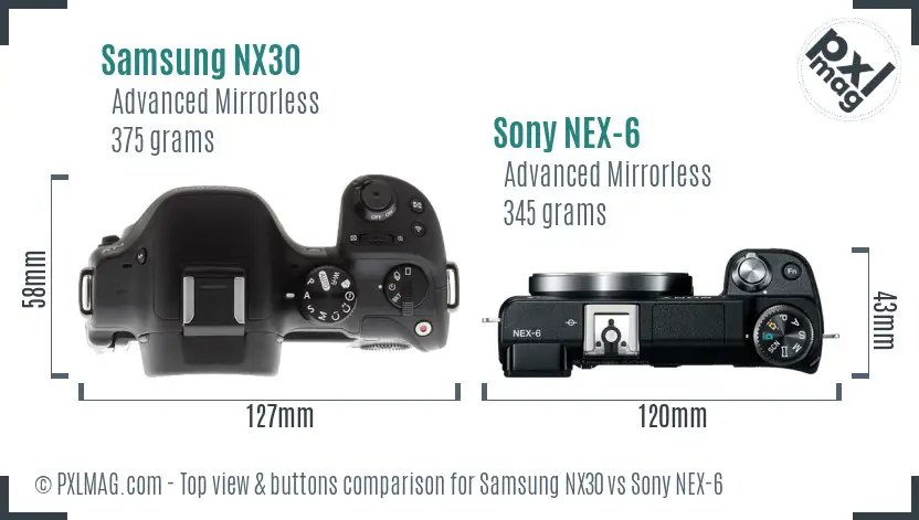 Samsung NX30 vs Sony NEX-6 top view buttons comparison