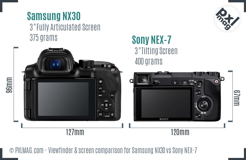 Samsung NX30 vs Sony NEX-7 Screen and Viewfinder comparison