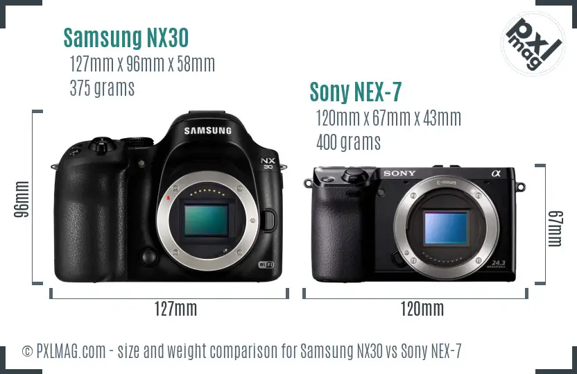 Samsung NX30 vs Sony NEX-7 size comparison