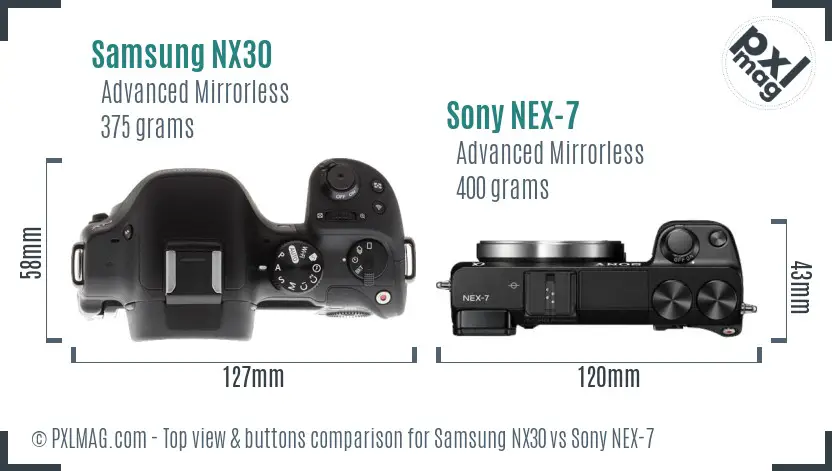 Samsung NX30 vs Sony NEX-7 top view buttons comparison