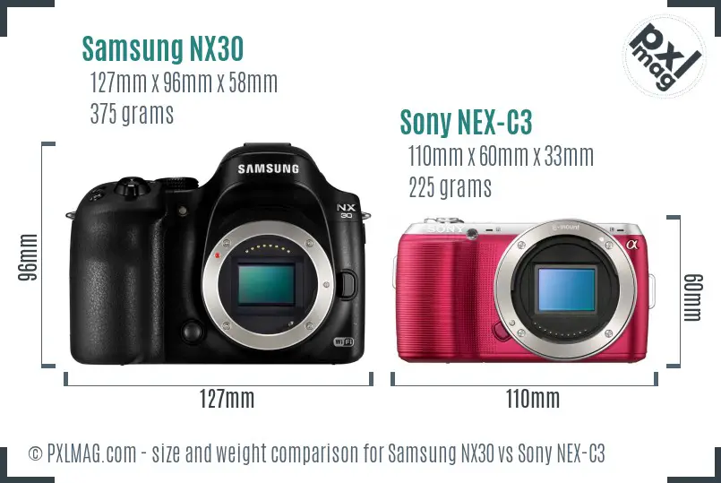 Samsung NX30 vs Sony NEX-C3 size comparison