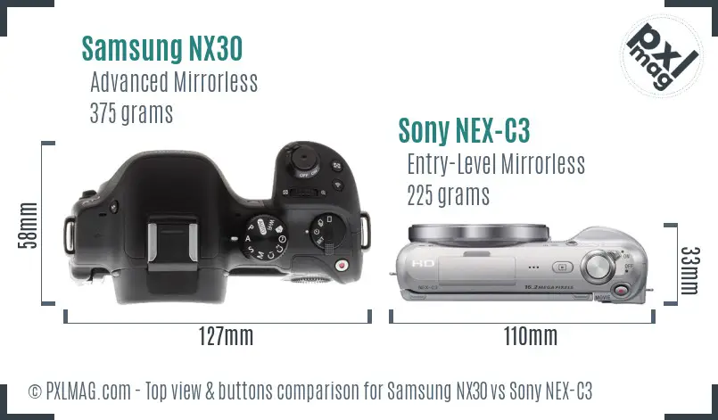 Samsung NX30 vs Sony NEX-C3 top view buttons comparison