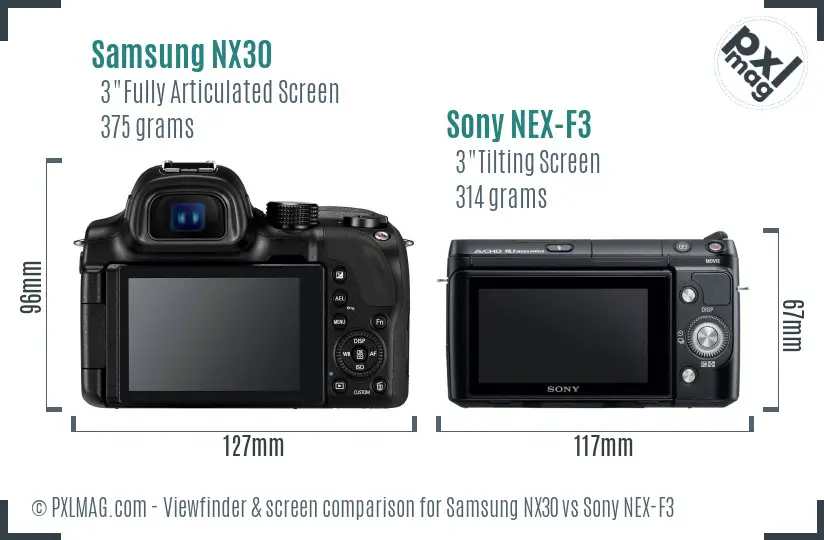 Samsung NX30 vs Sony NEX-F3 Screen and Viewfinder comparison