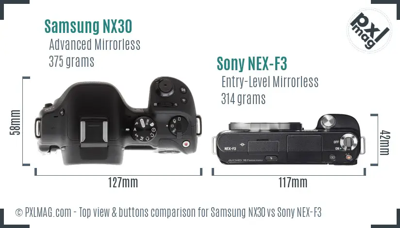 Samsung NX30 vs Sony NEX-F3 top view buttons comparison