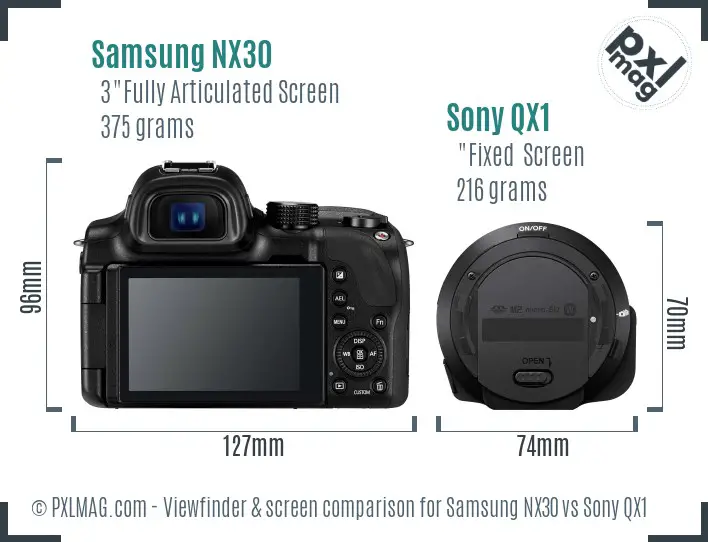Samsung NX30 vs Sony QX1 Screen and Viewfinder comparison