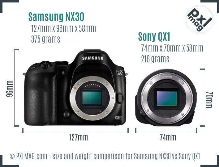 Samsung NX30 vs Sony QX1 size comparison