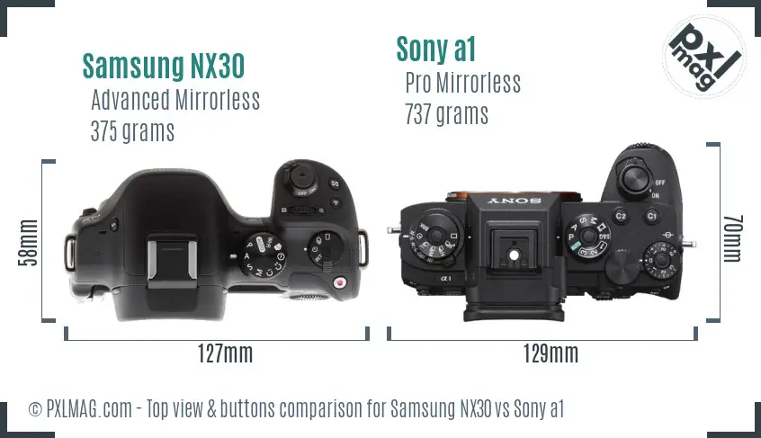 Samsung NX30 vs Sony a1 top view buttons comparison