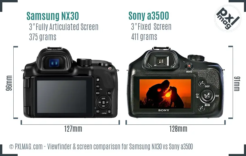 Samsung NX30 vs Sony a3500 Screen and Viewfinder comparison
