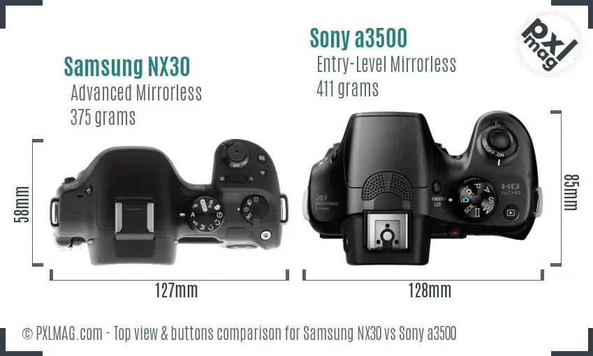 Samsung NX30 vs Sony a3500 top view buttons comparison