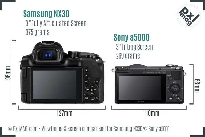 Samsung NX30 vs Sony a5000 Screen and Viewfinder comparison