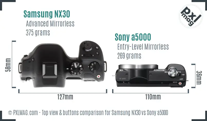 Samsung NX30 vs Sony a5000 top view buttons comparison